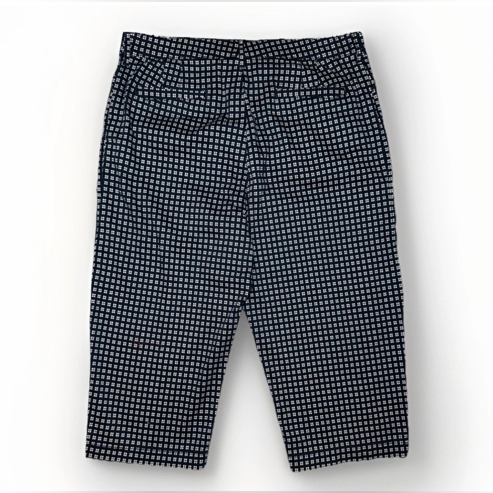 Gloria Vanderbilt Khaki UnItd Navy Blue White Geometric Capri Pants 16 33x18 - Picture 2 of 5